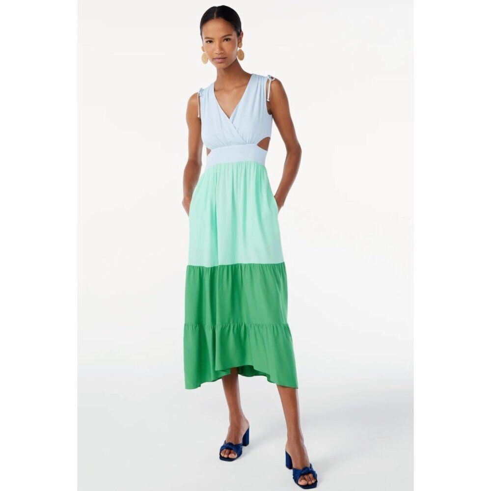 Scoop Women Color Block Cut-Out Tiered Sleeveless Maxi Dress Size M (8-10)